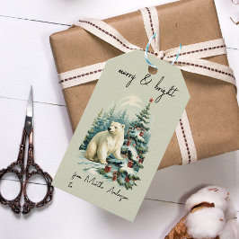 ヴィンテージクリスマスウィンターウッドランドポーラーベア名 ギフトタグ