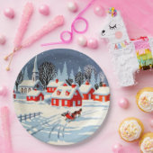 ヴィンテージクリスマスウィンターカントリービレッジスノー ペーパープレート (パーティー)