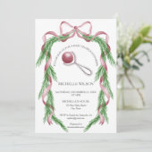 ヴィンテージクリスマスウィンターグリーンリーピンクボウ 招待状 (スタンド正面)