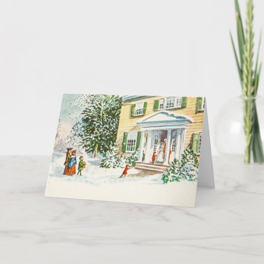 ヴィンテージクリスマスウィンタースノーバックホームハウス シーズンカード (正面)