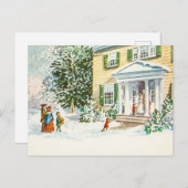 ヴィンテージクリスマスウィンタースノーバックホームハウス シーズンポストカード (正面/裏面)