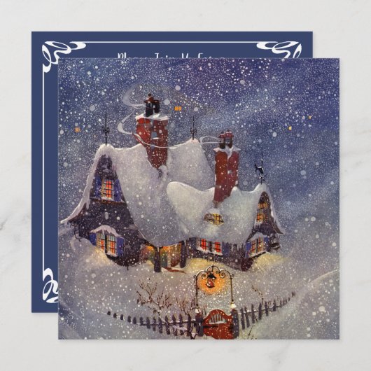 ヴィンテージクリスマスウィンタースノーパーティの招待状 招待状 (正面/裏面)