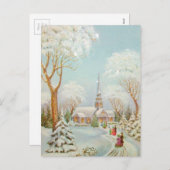 ヴィンテージクリスマスウィンターチャーチシーン シーズンポストカード (正面/裏面)