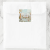 ヴィンテージクリスマスウィンターチャーチシーン スクエアシール (バッグ)