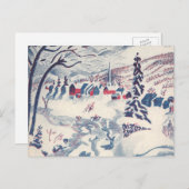 ヴィンテージクリスマスウィンタービレッジ雪景色 シーズンポストカード (正面/裏面)