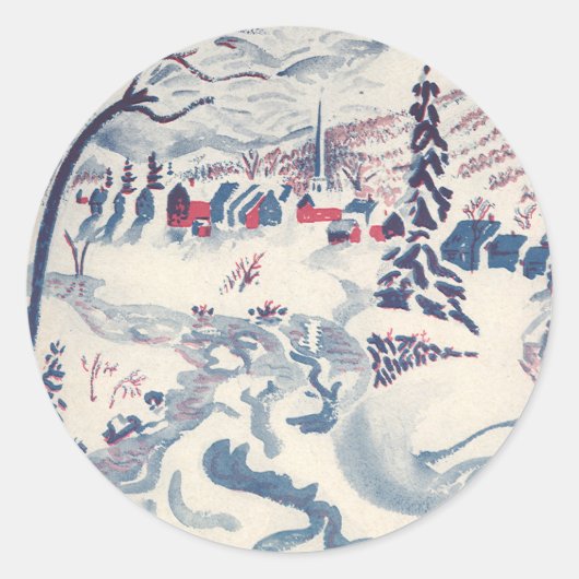 ヴィンテージクリスマスウィンタービレッジ雪景色 ラウンドシール (正面)