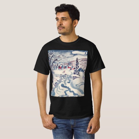 ヴィンテージクリスマスウィンタービレッジ雪景色 Tシャツ (正面フル)