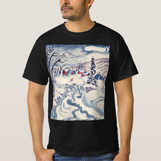 ヴィンテージクリスマスウィンタービレッジ雪景色 Tシャツ (正面)