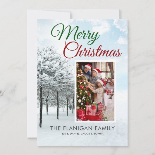 ヴィンテージクリスマスウィンターファミリーフォト名 シーズンカード (正面)
