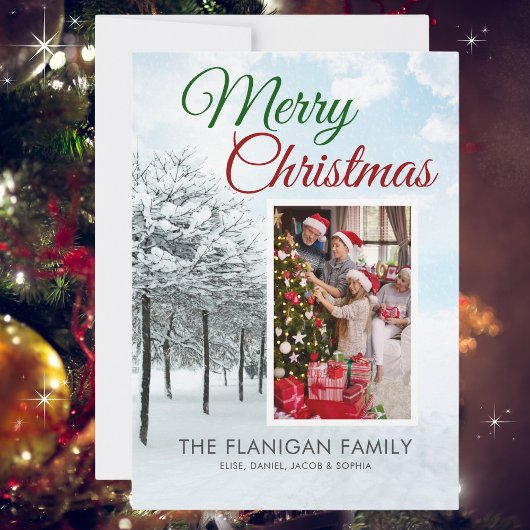 ヴィンテージクリスマスウィンターファミリーフォト名 シーズンカード
