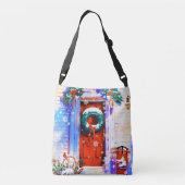 ヴィンテージクリスマスウィンターレッドホームドアウォーター色 クロスボディバッグ (裏面)