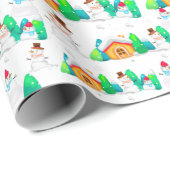 ヴィンテージクリスマスウィンター雪だるまコテージツリー ラッピングペーパー (ロールコーナー)