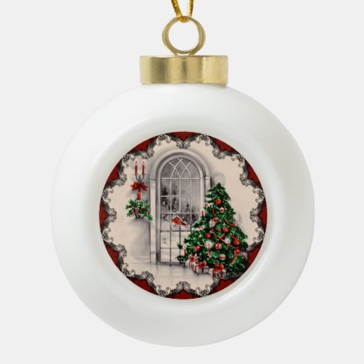 ヴィンテージクリスマスウィンドウオーナメント セラミックボールオーナメント (正面)
