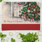 ヴィンテージクリスマスウィンドウキッチンタオル キッチンタオル (折り畳み)