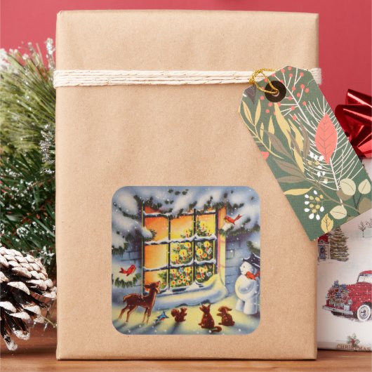 ヴィンテージクリスマスウィンドウホリデーステッカー スクエアシール (クリスマス)