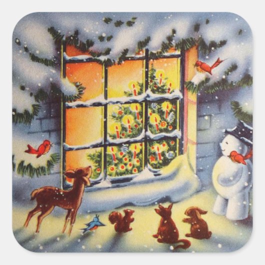 ヴィンテージクリスマスウィンドウホリデーステッカー スクエアシール (正面)