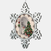 ヴィンテージクリスマスウィンドウライト スノーフレークピューターオーナメント (右)