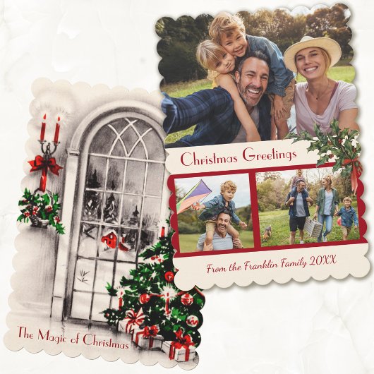 ヴィンテージクリスマスウィンドウ2サイドフラットフォトカード シーズンカード