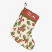 ヴィンテージクリスマスウォーターカラーホリー葉ズモノグラム スモールクリスマスストッキング (正面 (吊り時))