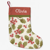 ヴィンテージクリスマスウォーターカラーホリー葉ズモノグラム スモールクリスマスストッキング (正面)