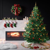 ヴィンテージクリスマスウォーターカラーホリー葉ズモノグラム ブラッシュドポリエステルツリースカート