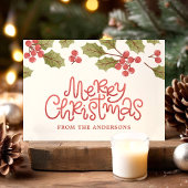 ヴィンテージクリスマスウォーターカラーホリー葉ズモノグラム ポストカード