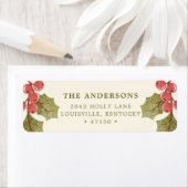 ヴィンテージクリスマスウォーターカラーホリー葉ズ ラベル (インサイチュ)