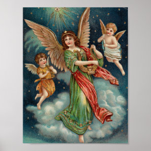 ヴィンテージクリスマスウォールアート Angels and Harp ポスター
