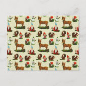 ヴィンテージクリスマスウッドランドディアサンタ雪だるま シーズンポストカード (正面)