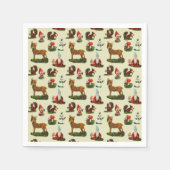 ヴィンテージクリスマスウッドランドディアサンタ雪だるま スタンダードカクテルナプキン (正面)