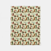 ヴィンテージクリスマスウッドランドディアサンタ雪だるま フリースブランケット (正面)