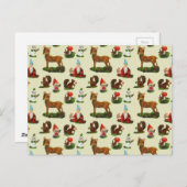 ヴィンテージクリスマスウッドランドディアサンタ雪だるま ポストカード (正面/裏面)