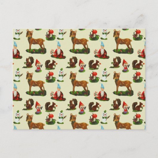 ヴィンテージクリスマスウッドランドディアサンタ雪だるま ポストカード (正面)