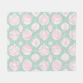 ヴィンテージクリスマスウッドランドピンクのグリーンアート フリースブランケット (正面(横))