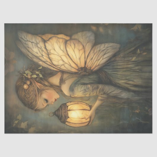 ヴィンテージクリスマスウッドランド妖精ホールディングランタン 薄葉紙 (正面)