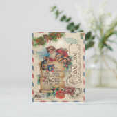 ヴィンテージクリスマスエアメールポストサンタクロース シーズンポストカード (スタンド正面)