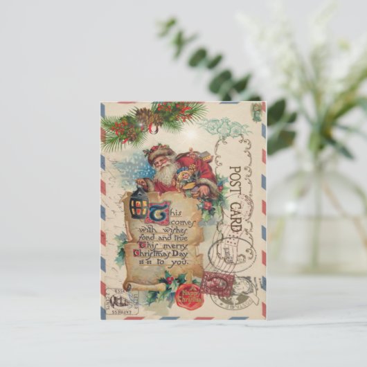 ヴィンテージクリスマスエアメールポストサンタクロース シーズンポストカード (スタンド正面)