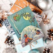 ヴィンテージクリスマスエスキモイクロオサンタ飛んでいる シーズンカード