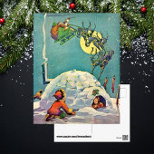 ヴィンテージクリスマスエスキモイクロオサンタ飛んでいる ポストカード