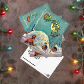 ヴィンテージクリスマスエスキモイクロオサンタ飛んでいる ポストカード