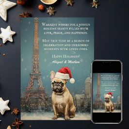 ヴィンテージクリスマスエッフェルタワーフランスのブルドッグ シーズンカード