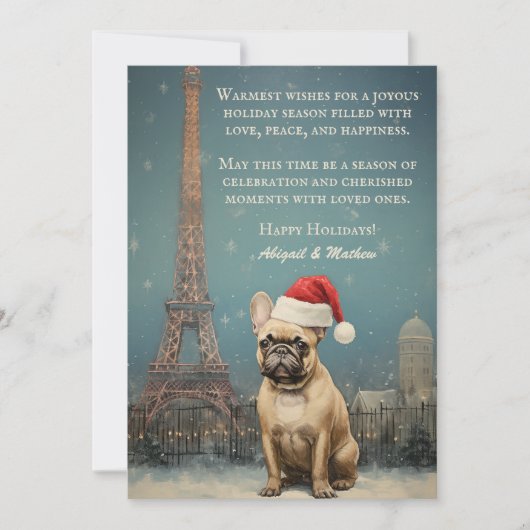ヴィンテージクリスマスエッフェルタワーフランスのブルドッグ シーズンカード (正面)