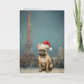 ヴィンテージクリスマスエッフェルタワーフランスのブルドッグ シーズンカード (裏面)