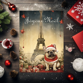 ヴィンテージクリスマスエッフェル塔フランスブルドッグ シーズンカード