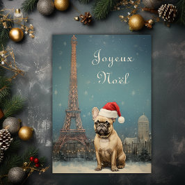 ヴィンテージクリスマスエッフェル塔フランスブルドッグ シーズンカード