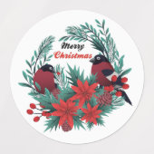 ヴィンテージクリスマスエバーグリーンロビンポインセチア ラベル (デザイン2)