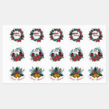 ヴィンテージクリスマスエバーグリーンロビンポインセチア