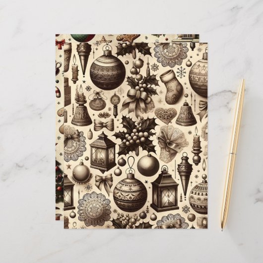 ヴィンテージクリスマスエフェメラスクラップブック紙 (正面/裏面インサイチュ)