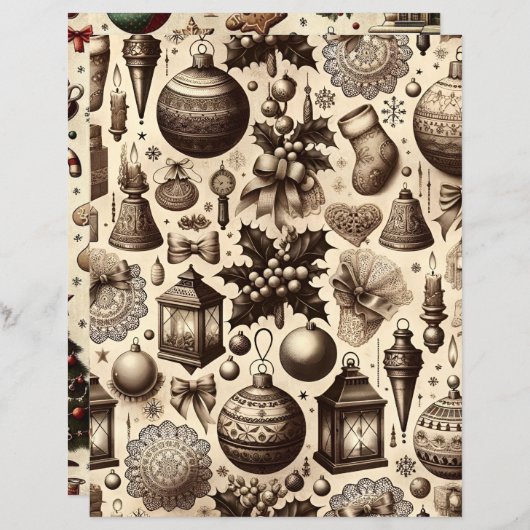 ヴィンテージクリスマスエフェメラスクラップブック紙 (正面/裏面)