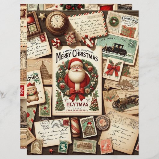 ヴィンテージクリスマスエフェメラスクラップブック紙 (正面/裏面)